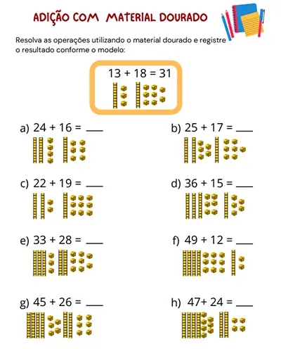 Aprender adição com Material Dourado